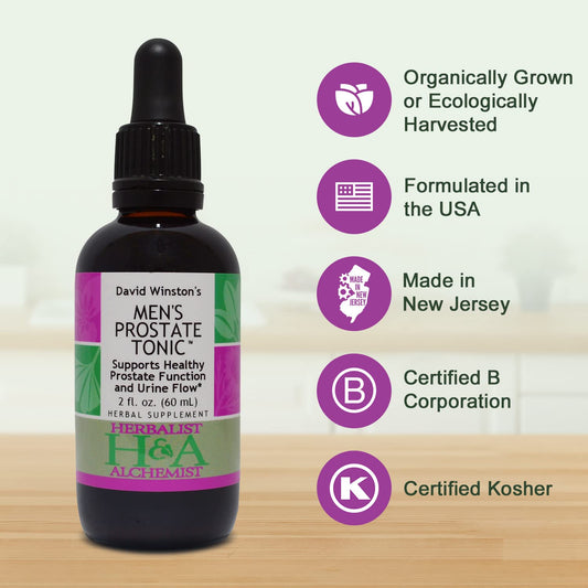 David Winston's Men's Prostate Tonic drops emphasize precise dosing for daily use.