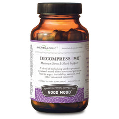 Herbalogic Decompress MX capsules bottle supports calmer mood during stressful days.
