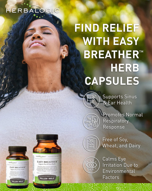 Close-up of Easy Breather capsules showing mint and astragalus for airway comfort