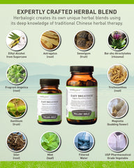 Herbalogic Easy Breather ingredients list highlights mint and astragalus herbal blend.