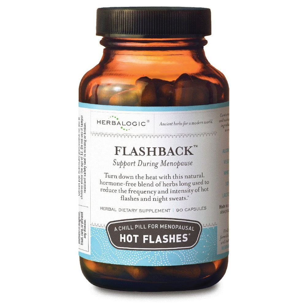 Herbalogic Flashback bottle-front view for menopause comfort and daily balance.