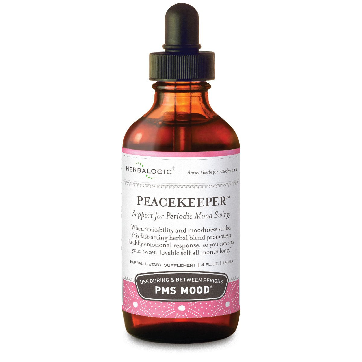 Herbalogic Peacekeeper bottle front showing mood-support herbal blend for PMS