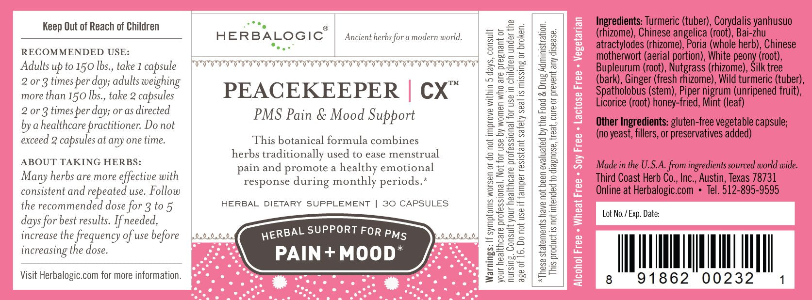 Peacekeeper CX capsules being poured for easy daily PMS support.