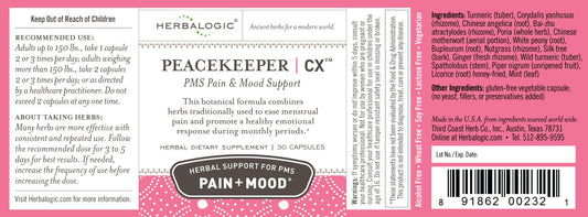 Peacekeeper CX capsules being poured for easy daily PMS support.