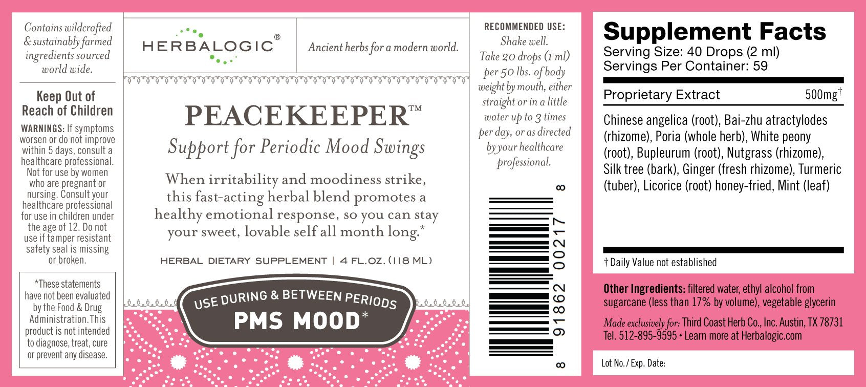 Herbalogic Peacekeeper dropper dispense emphasizes easy, controlled daily mood support