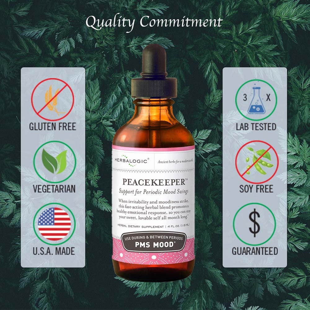 Herbalogic Peacekeeper label closeup highlights traditional herbal blend and turmeric