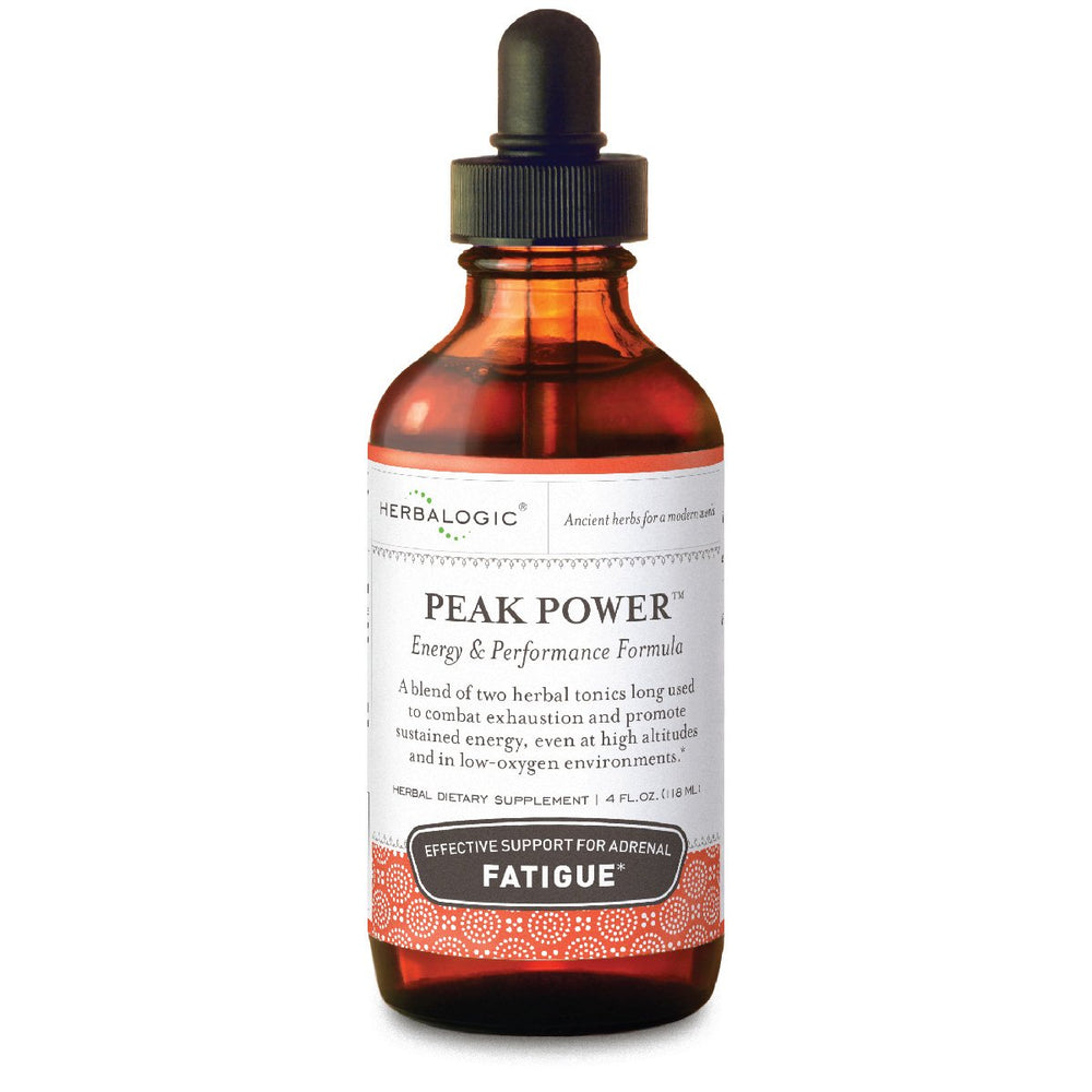 Herbalogic Peak Power bottle label highlighting stimulant-free energy support.