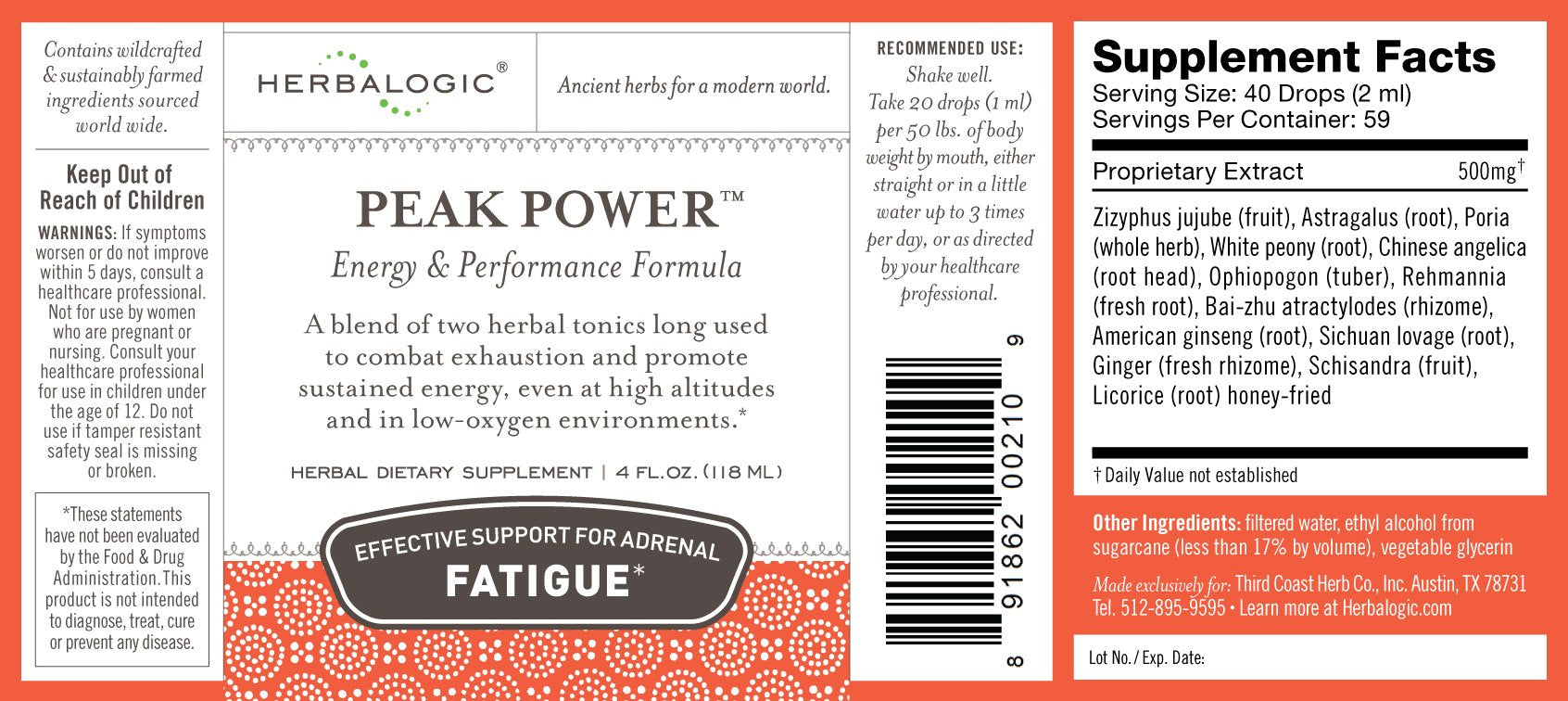 Herbalogic Peak Power liquid drops pour for steady caffeine-free energy.
