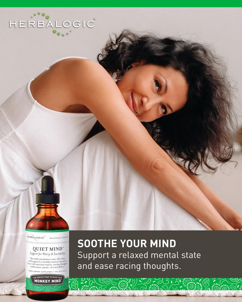 Herbalogic Quiet Mind drops dropper tip ready for daytime routine.