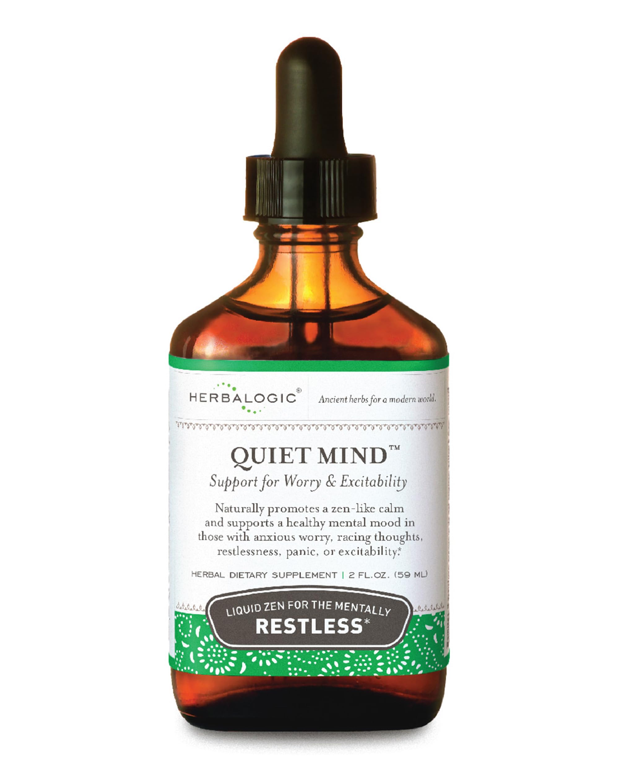 Herbalogic Quiet Mind liquid drops bottle for calm focus