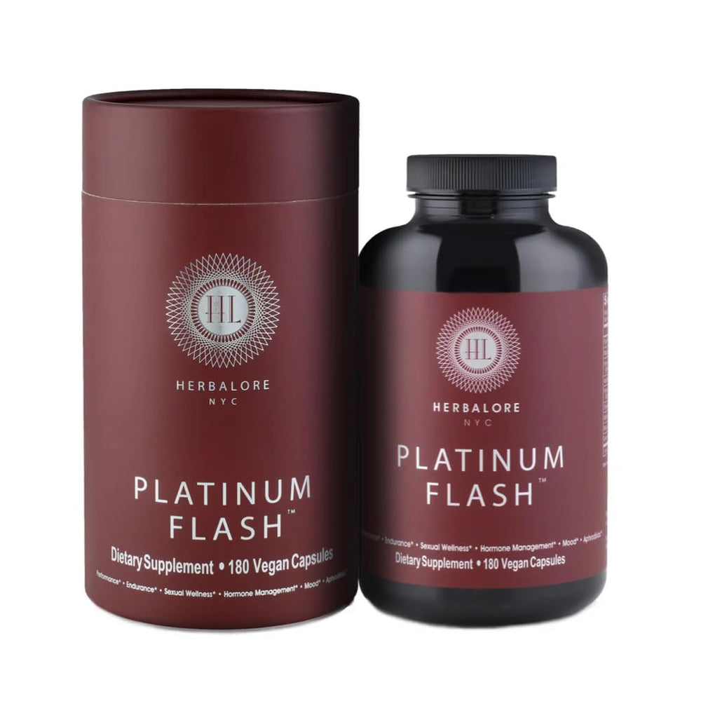 Herbalore Platinum Flash label close-up showing vegan, non-GMO ingredients.