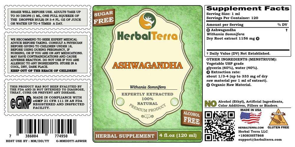 HerbalTerra Ashwagandha glycerite dropper, handy for daily resilience and balanced energy.