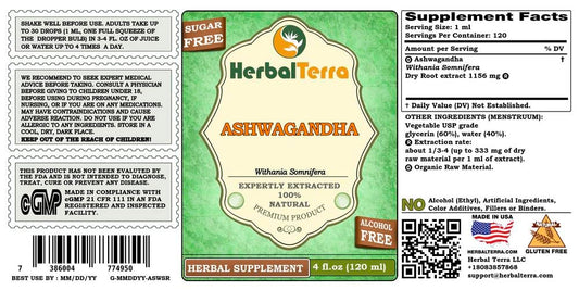 HerbalTerra Ashwagandha glycerite dropper, handy for daily resilience and balanced energy.