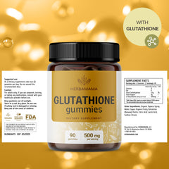 HERBAMAMA 90-count bottle of reduced glutathione gummies for convenient use.