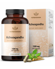 HERBAMAMA Ashwagandha capsules bottle highlighting calm mood support