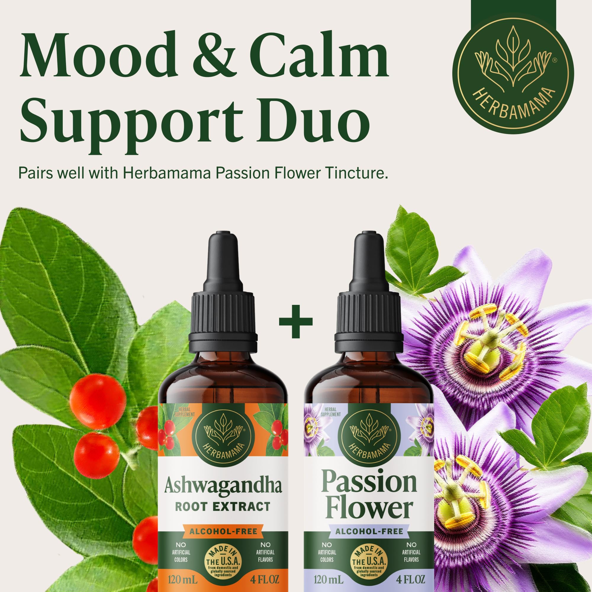 HERBAMAMA Ashwagandha Drops alcohol-free profile supports sugar-free choices.