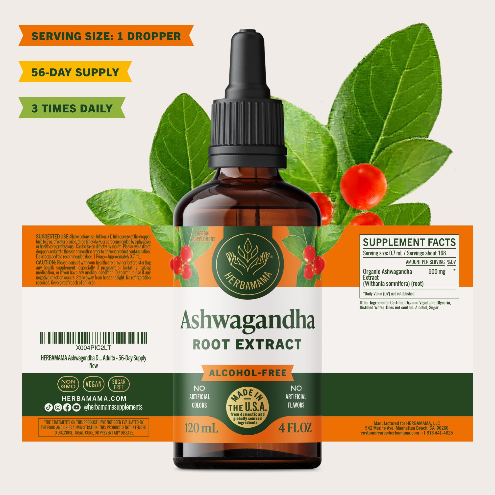 HERBAMAMA Ashwagandha Drops non-gmo and gluten-free option for sensitive diets.