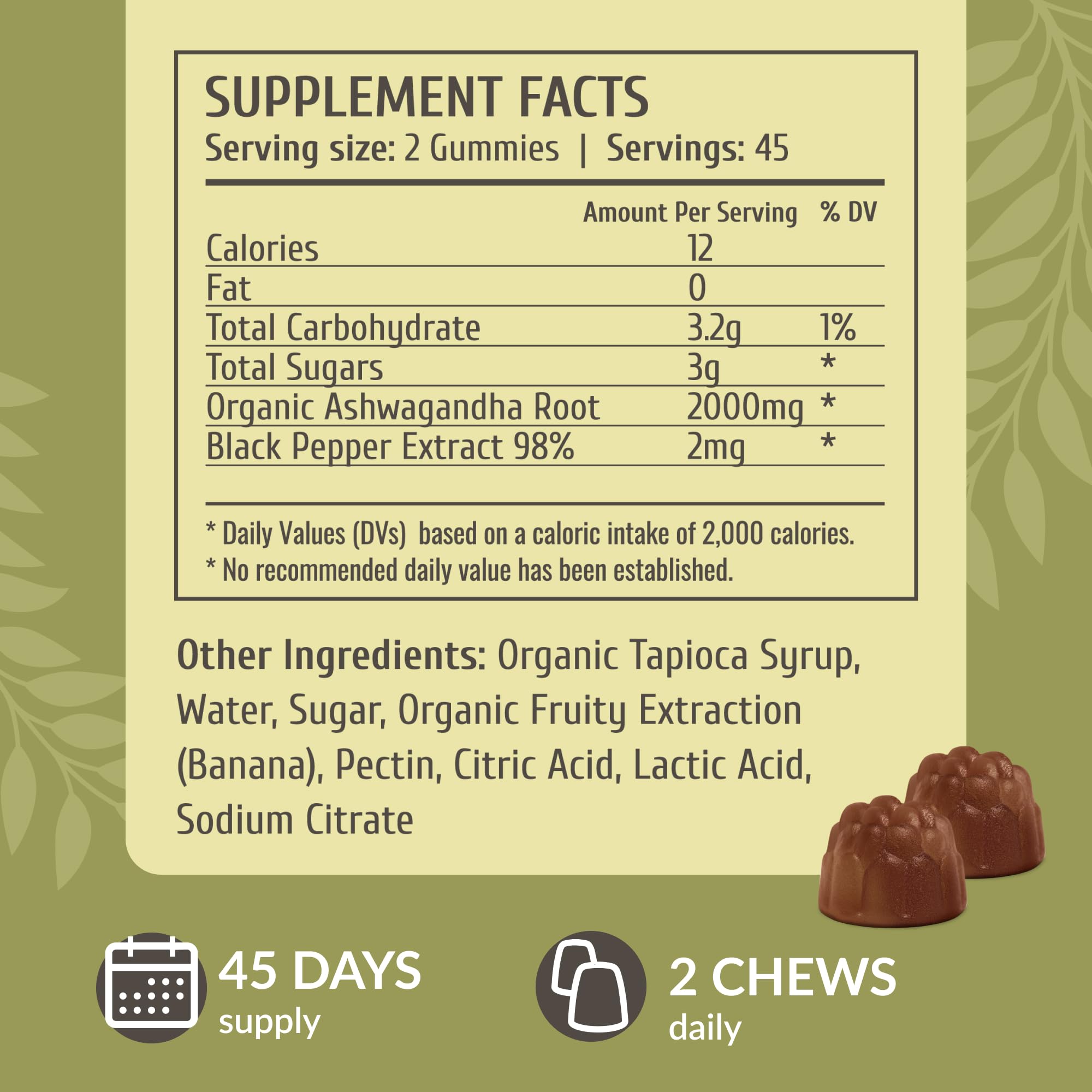 HERBAMAMA Ashwagandha Gummies banana-flavored bites showing easy daily use.