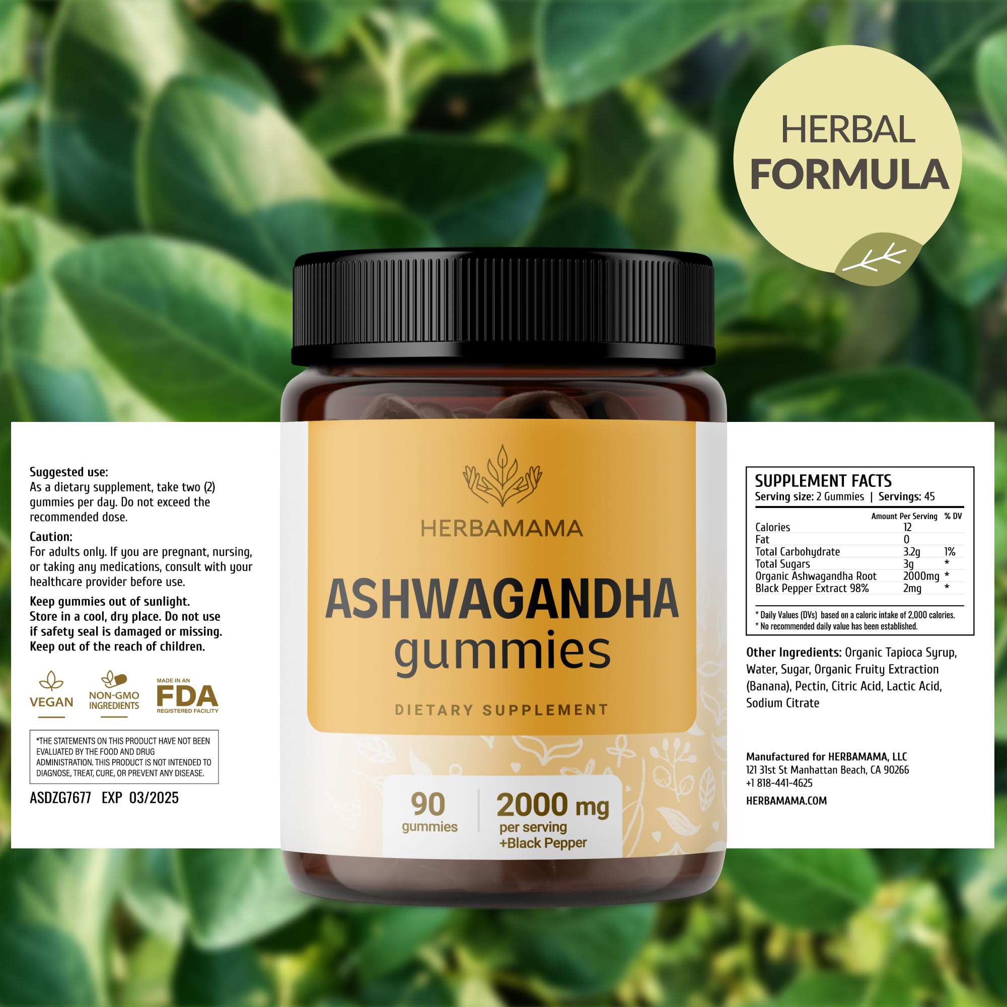 HERBAMAMA Ashwagandha Gummies on-the-go packaging ideal for travel or bag.