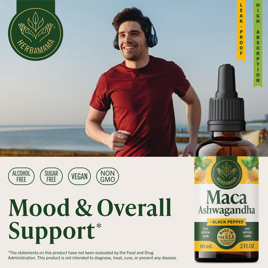 Herbamama Drops dropper in use illustrates quick absorption for mood support.