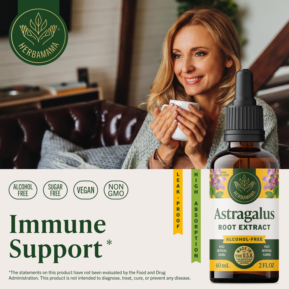 HERBAMAMA Astragalus Drops dropper focused on easy precise dosing.