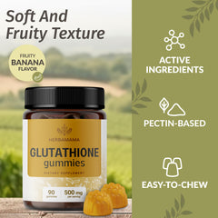 HERBAMAMA banana-flavored glutathione chews for daily wellness routine.