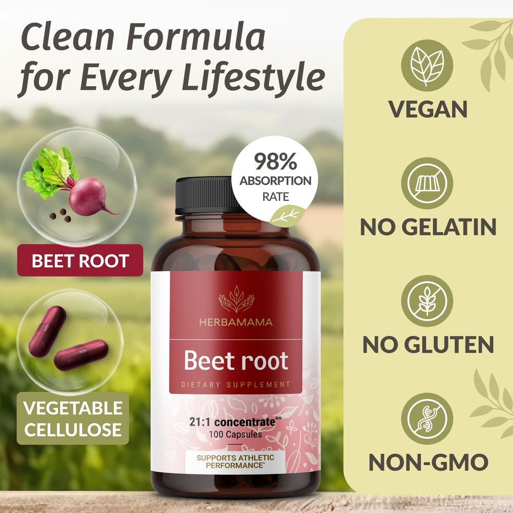 HERBAMAMA Beet Root product with black pepper to boost absorption.