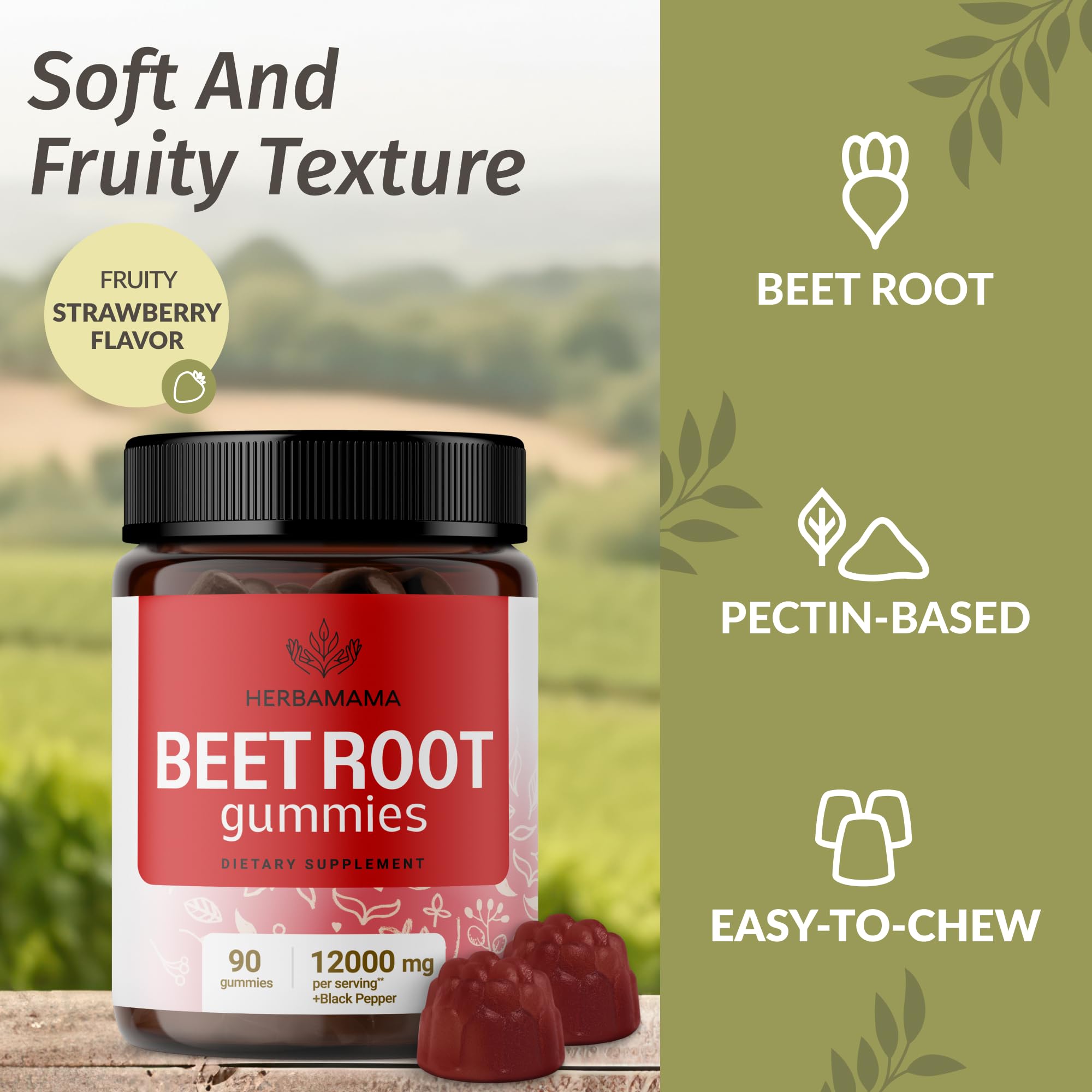 HERBAMAMA Beet Root Gummies with tapioca coating to resist melting