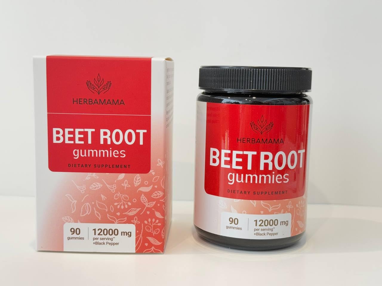 Close-up of HERBAMAMA Beet Root Gummies texture, a soft pectin chew