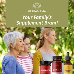 HERBAMAMA Beet Root capsules in glass with water for daily use.