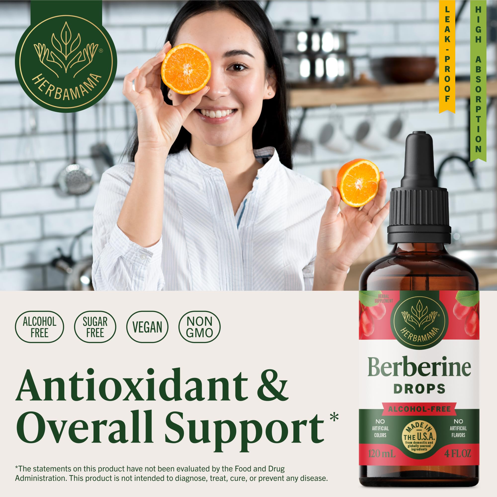 Herbamama Berberine liquid drops dropper ready for quick, easy dosing.