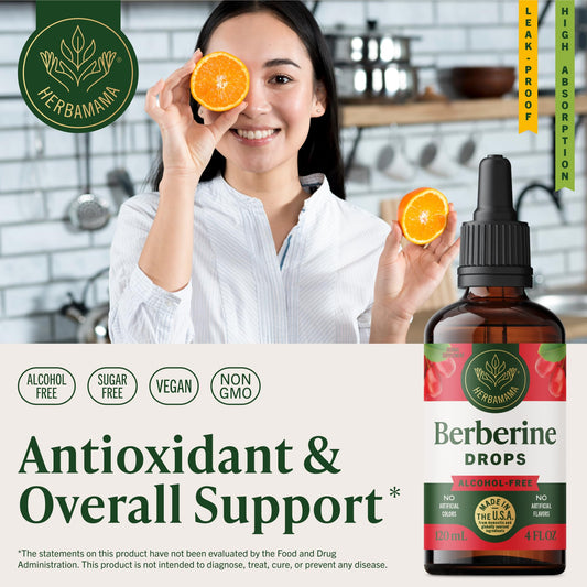 Herbamama Berberine liquid drops dropper ready for quick, easy dosing.