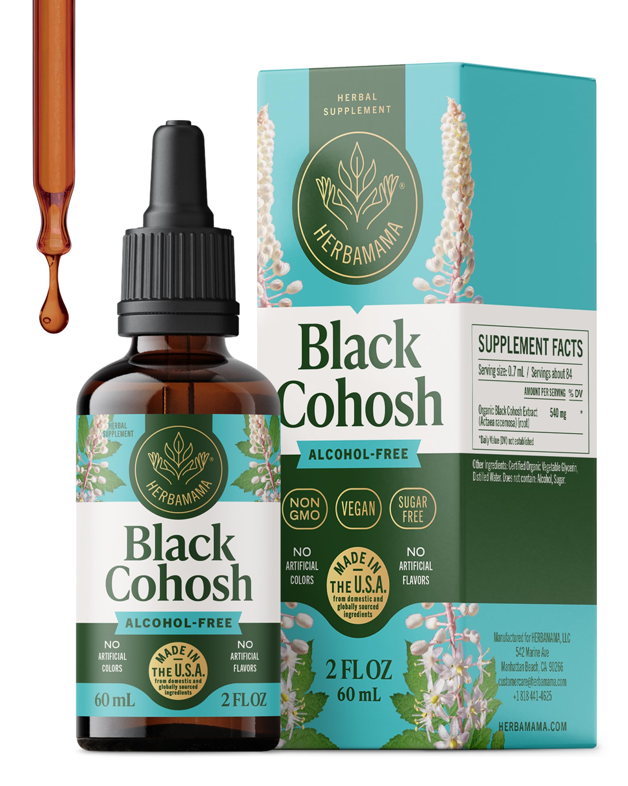 HERBAMAMA Black Cohosh tincture bottle for daily vegan wellness.