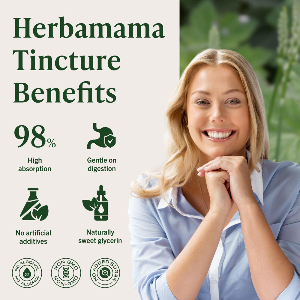 Herbamama tincture beside glass during morning routine