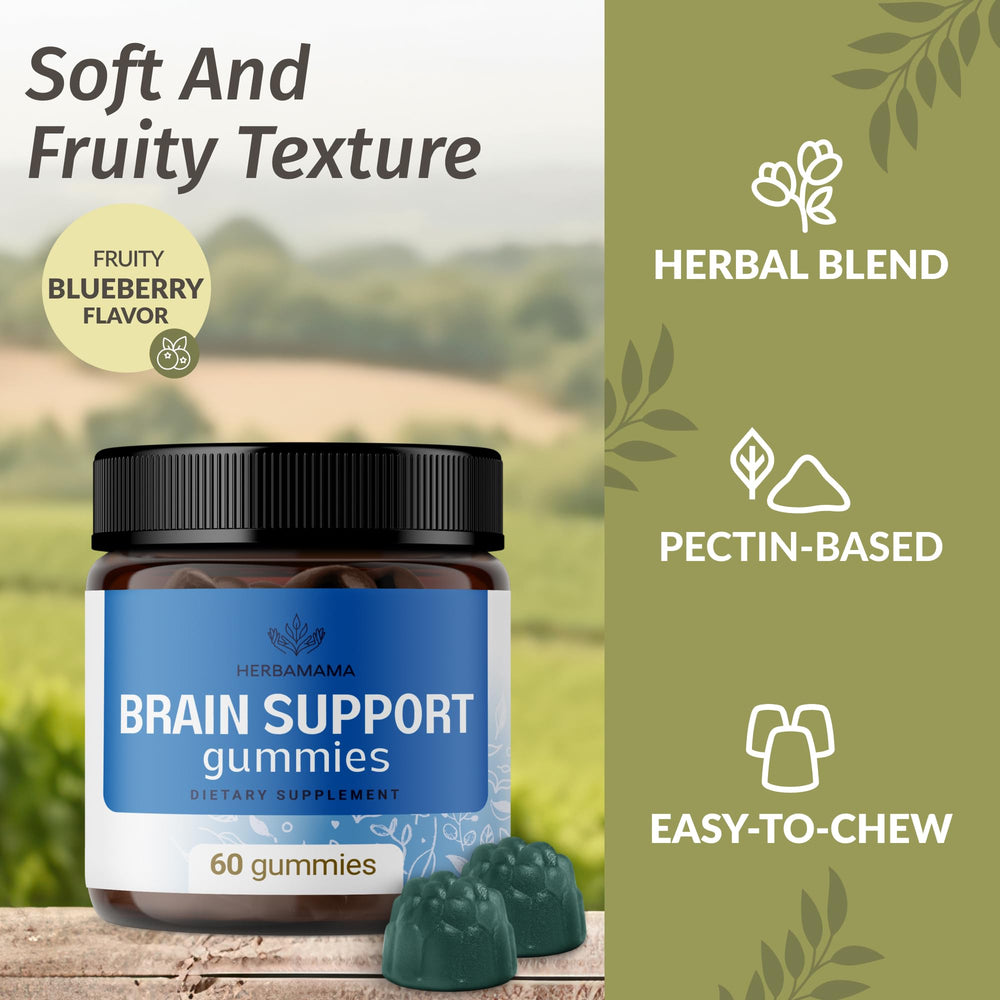 HERBAMAMA Brain Support bottle being poured to show easy daily supplement