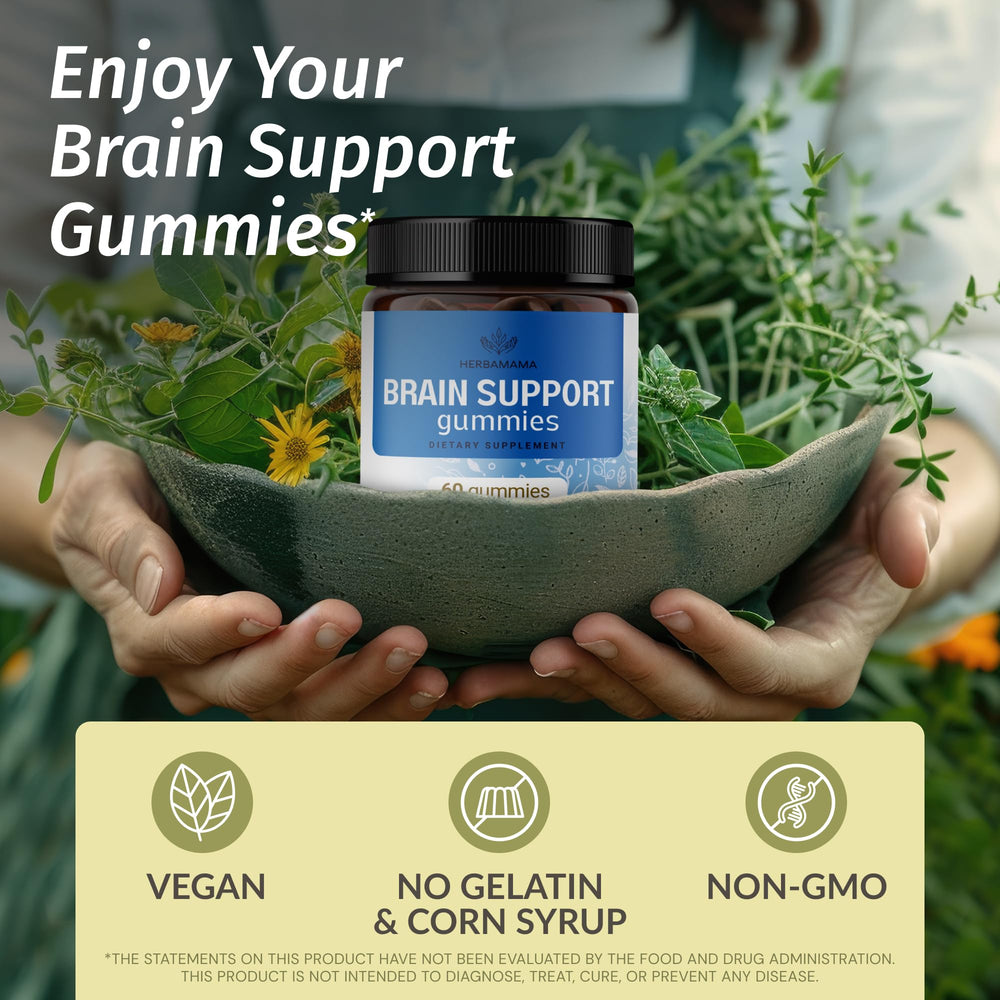 HERBAMAMA Brain Support gummies soft-chew texture closeup for easy daily use
