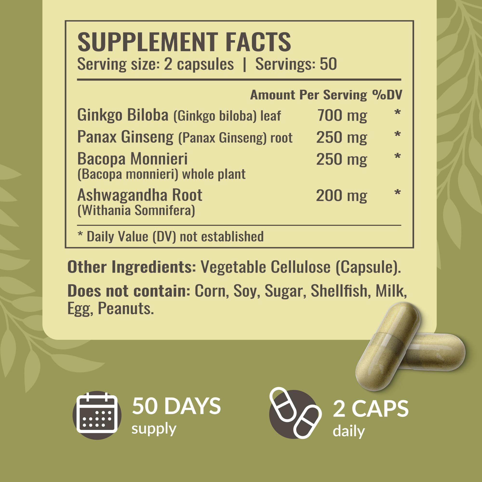 HERBAMAMA Brain Support Panax ginseng illustration with bottle.