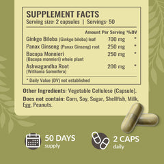 HERBAMAMA Brain Support Panax ginseng illustration with bottle.