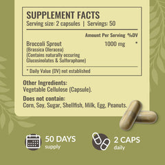 HERBAMAMA broccoli sprouts capsules label – clear plant-based ingredients.