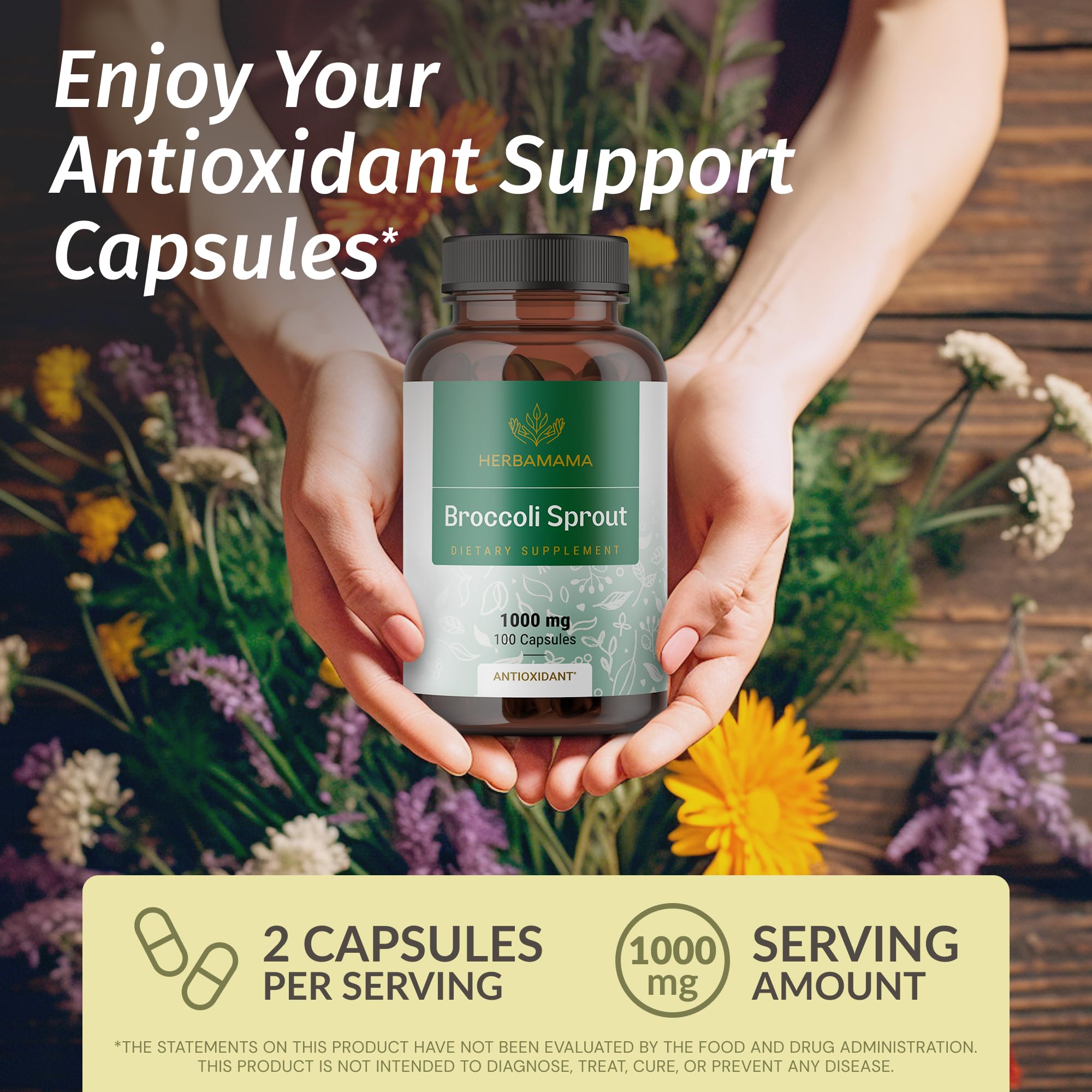 HERBAMAMA broccoli sprouts capsules pour – easy to take on the go.