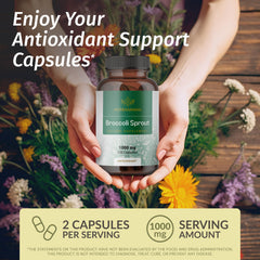 HERBAMAMA broccoli sprouts capsules pour – easy to take on the go.