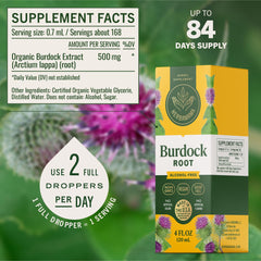 HERBAMAMA Burdock Root Tincture label close-up noting vegan and alcohol-free formula.