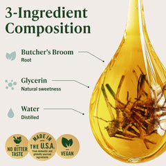 Smooth-tasting HERBAMAMA Butcher's Broom Root Drops shown for palatable use.
