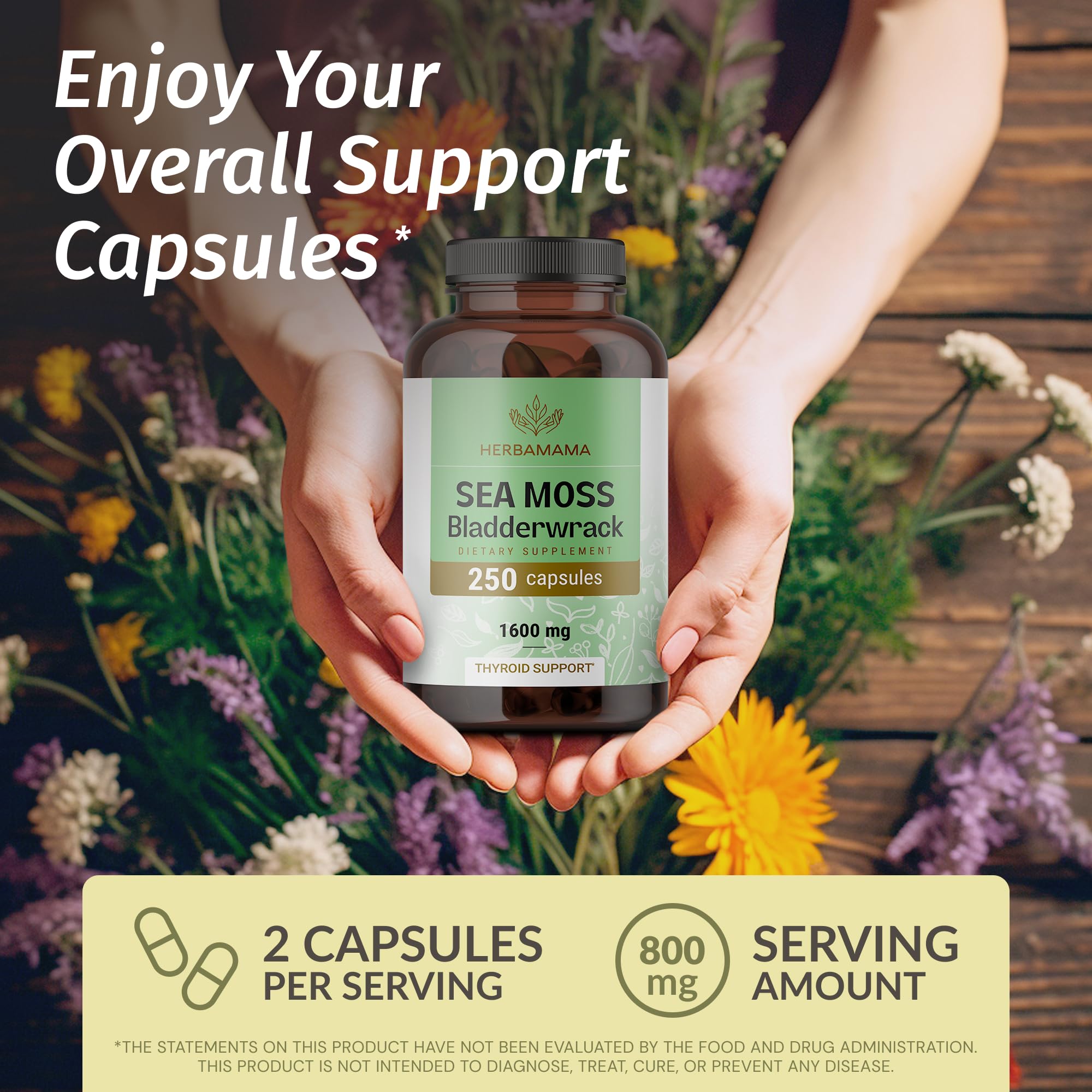 HERBAMAMA capsules closeup showing simple three-ingredient formula