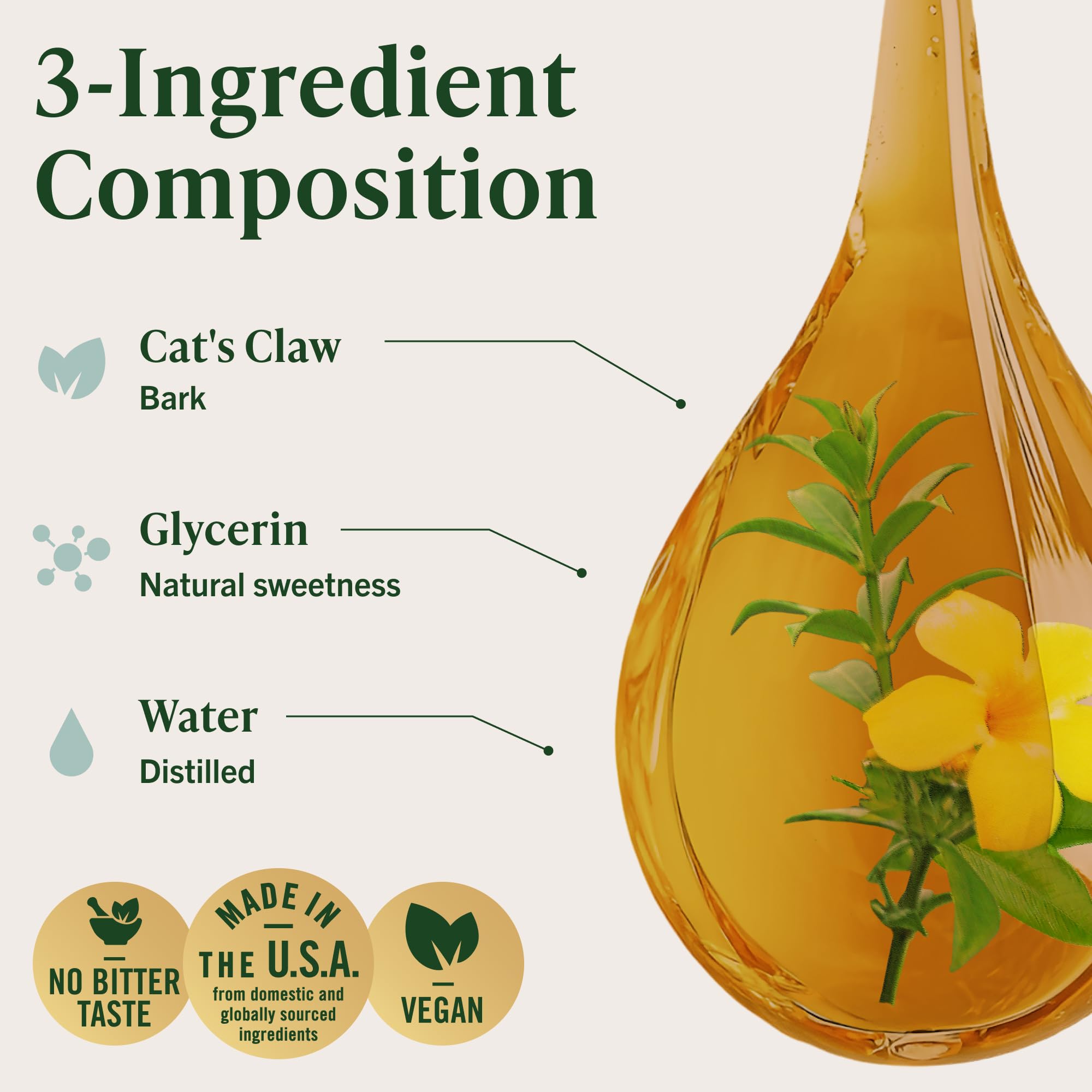 HERBAMAMA Cat's Claw tincture poured into water for mixing.