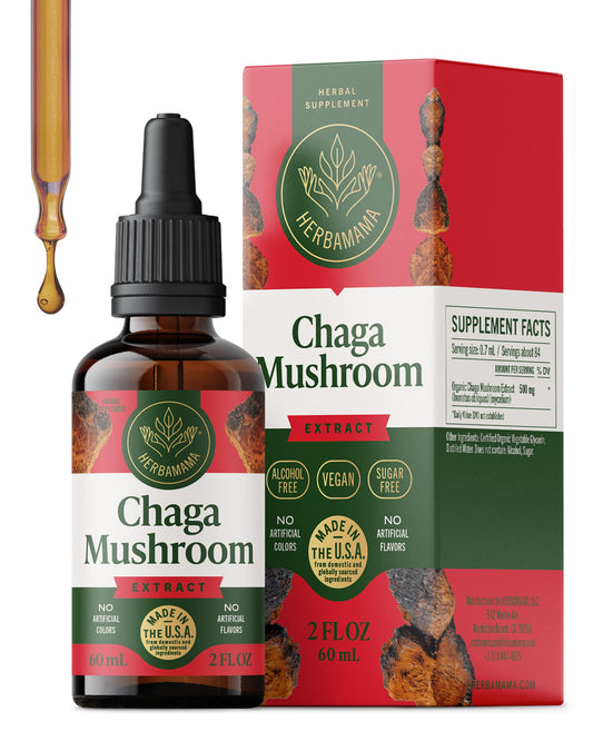 HERBAMAMA Chaga tincture bottle for a clean vegan immune routine.