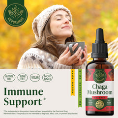 HERBAMAMA chaga mushroom tincture drops emphasizing easy daily use.