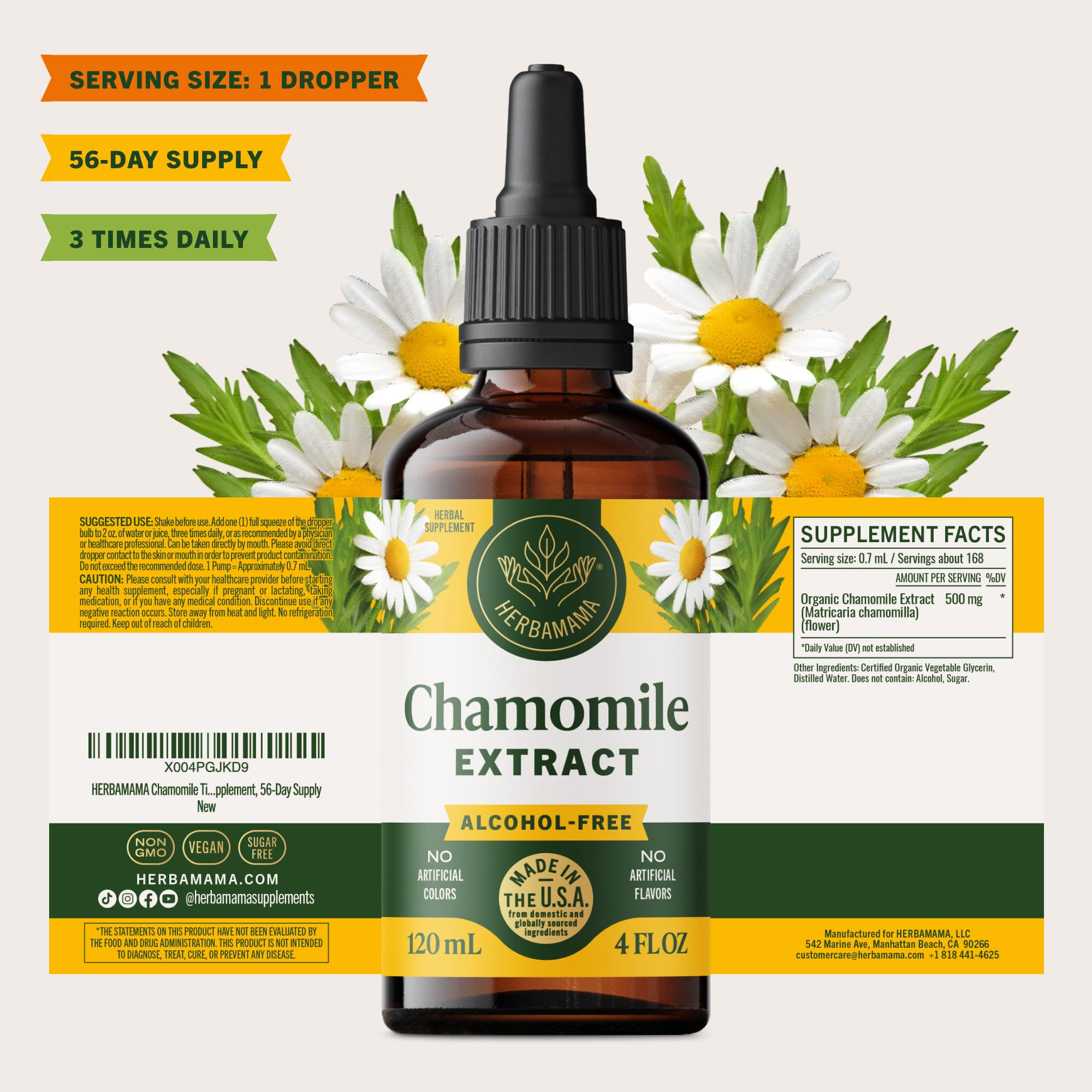 HERBAMAMA Chamomile tincture ambient scene suggests tranquil evenings.