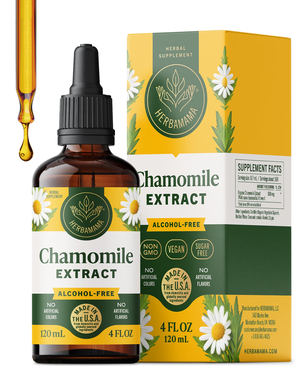 HERBAMAMA Chamomile tincture bottle front for daily calm and ease.