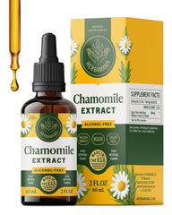 HERBAMAMA Chamomile tincture bottle with dropper for quick calming moments.